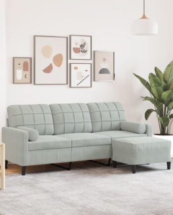 Personers Sofa Med Fodskammel Velour Lysegrå 197