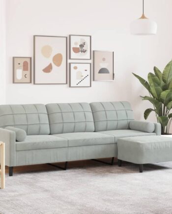 Personers Sofa Med Fodskammel Velour Lysegrå 226