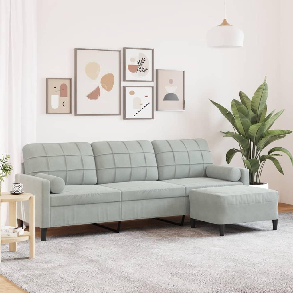Personers Sofa Med Fodskammel Velour Lysegrå 226