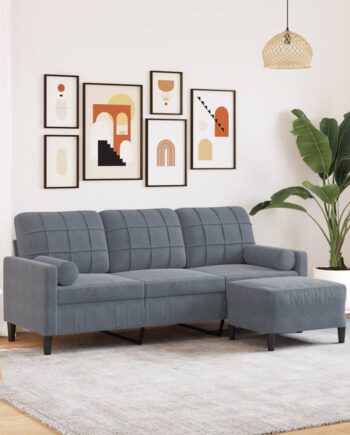 Personers Sofa Med Fodskammel Velour Mørkegrå 197