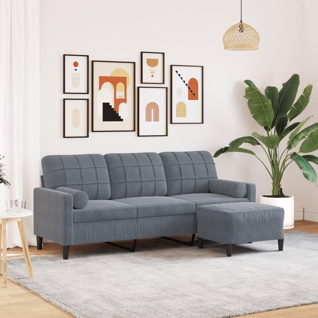 Personers Sofa Med Fodskammel Velour Mørkegrå 197