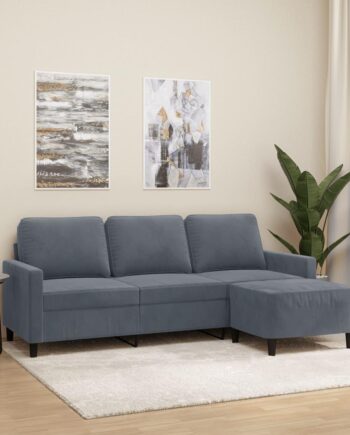 Personers Sofa Med Fodskammel Velour Mørkegrå 198