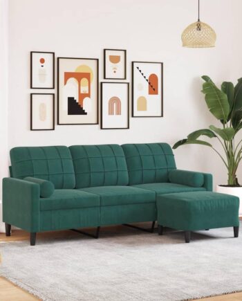 Personers Sofa Med Fodskammel Velour Mørkegrøn 197