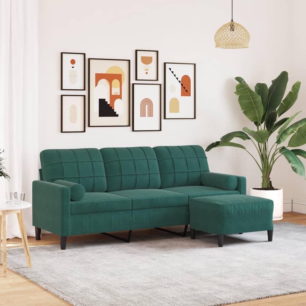Personers Sofa Med Fodskammel Velour Mørkegrøn 197