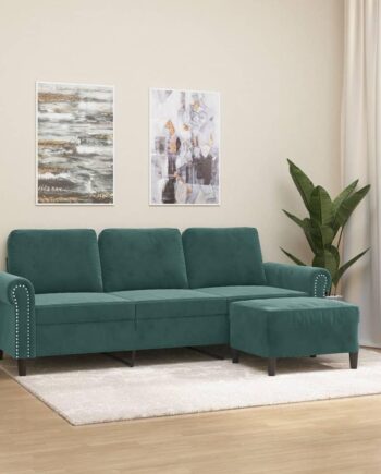 Personers Sofa Med Fodskammel Velour Mørkegrøn 212