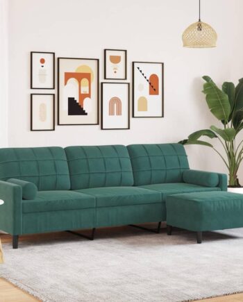 Personers Sofa Med Fodskammel Velour Mørkegrøn 226