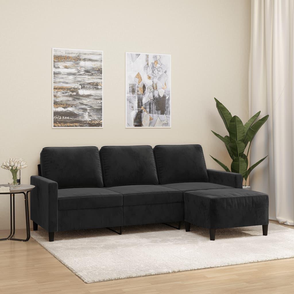 Personers Sofa Med Fodskammel Velour Sort 180
