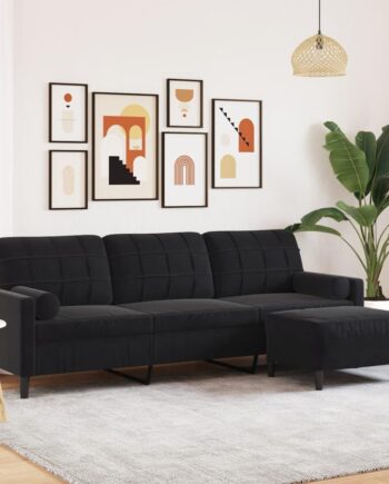 Personers Sofa Med Fodskammel Velour Sort 210