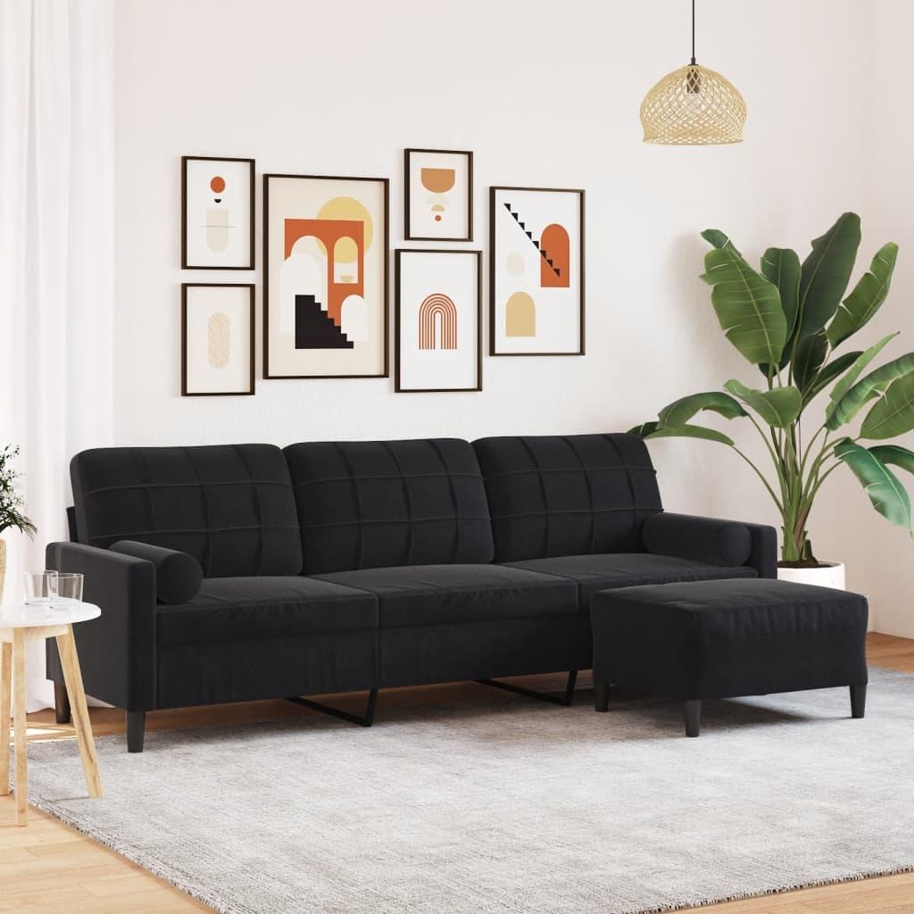 Personers Sofa Med Fodskammel Velour Sort 210