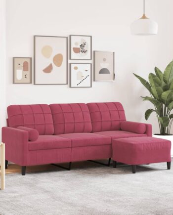 Personers Sofa Med Fodskammel Velour Vinrød 197