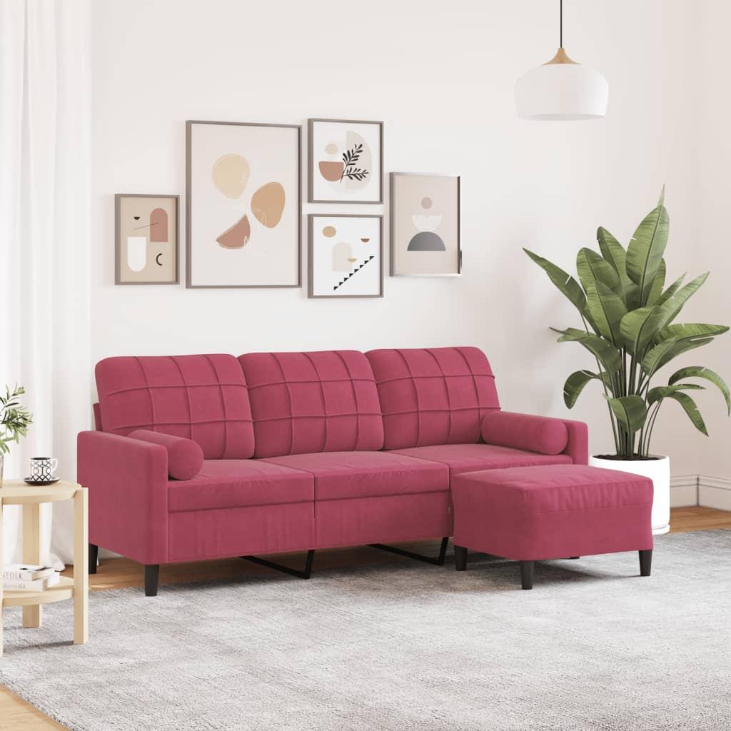 Personers Sofa Med Fodskammel Velour Vinrød 197