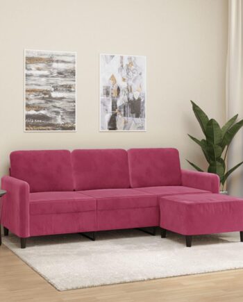 Personers Sofa Med Fodskammel Velour Vinrød 198