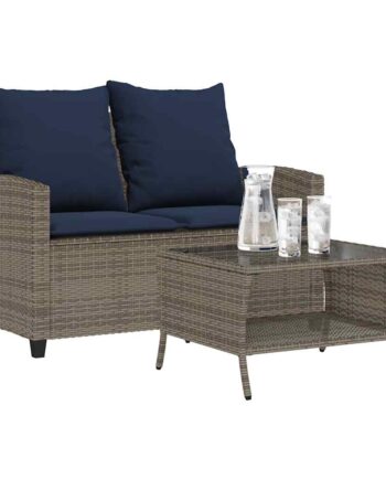 Personers Sofa Med Hynder Bord Polyrattan Grå