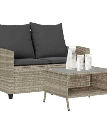 Personers Sofa Med Hynder Bord Polyrattan Lysegrå