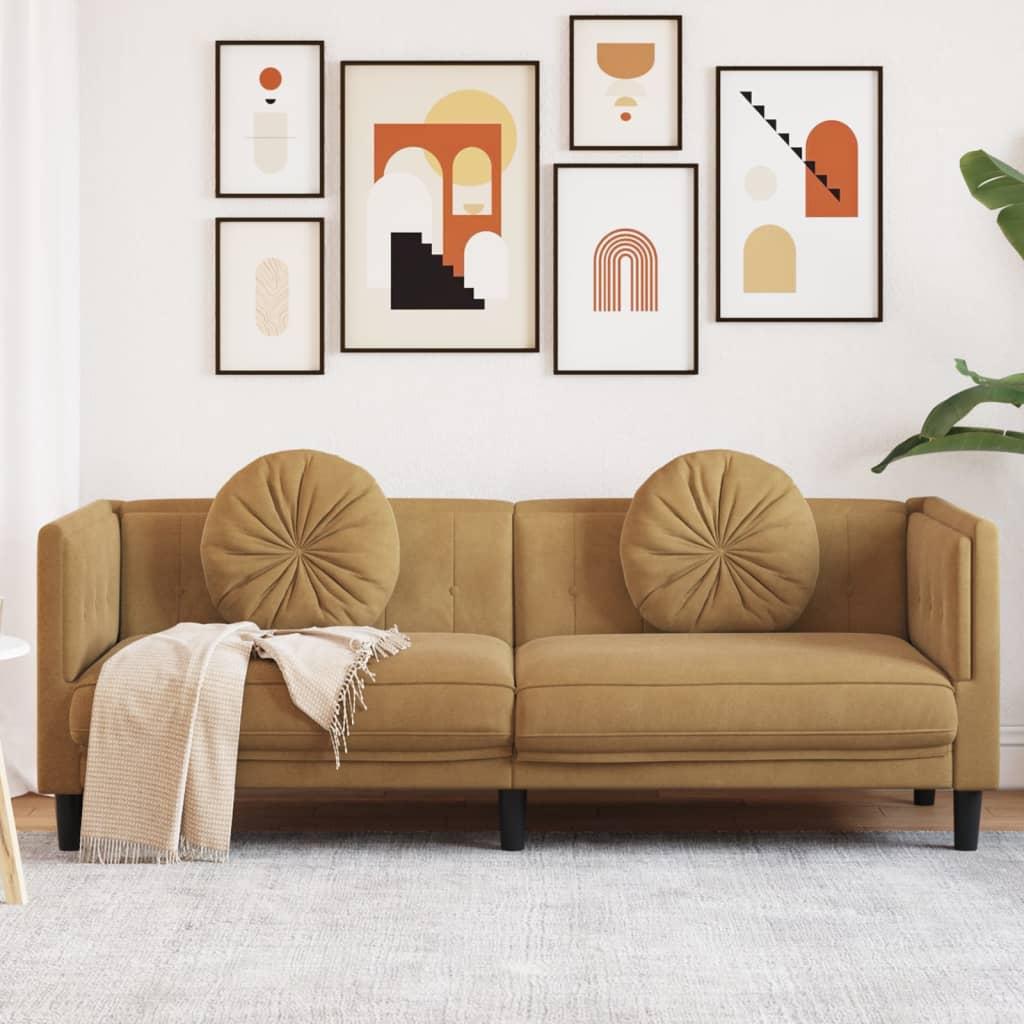 Personers Sofa Med Hynder Imiteret Ruskind Brun