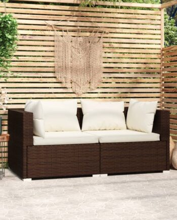 Personers Sofa Med Hynder Polyrattan Brun Cremefarvet