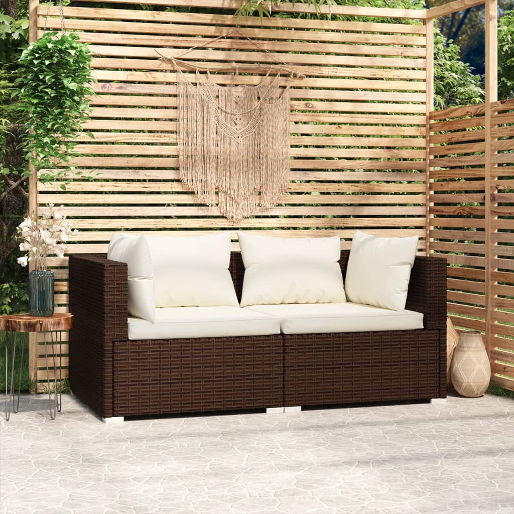 Personers Sofa Med Hynder Polyrattan Brun Cremefarvet