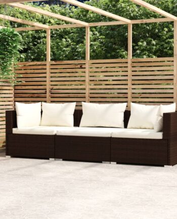 Personers Sofa Med Hynder Polyrattan Brun Cremefarvet Hjørnedel  Midterdel