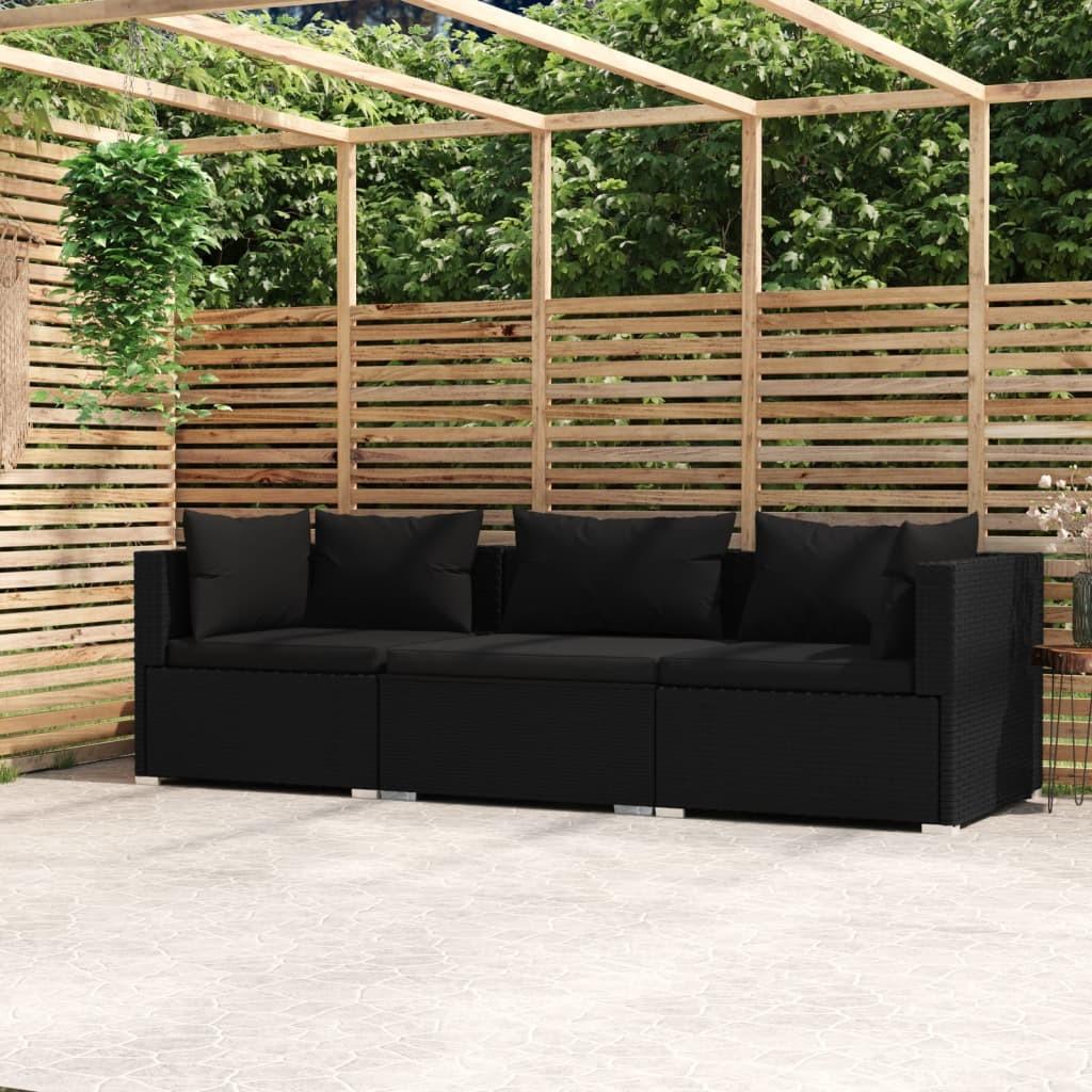 Personers Sofa Med Hynder Polyrattan Sort