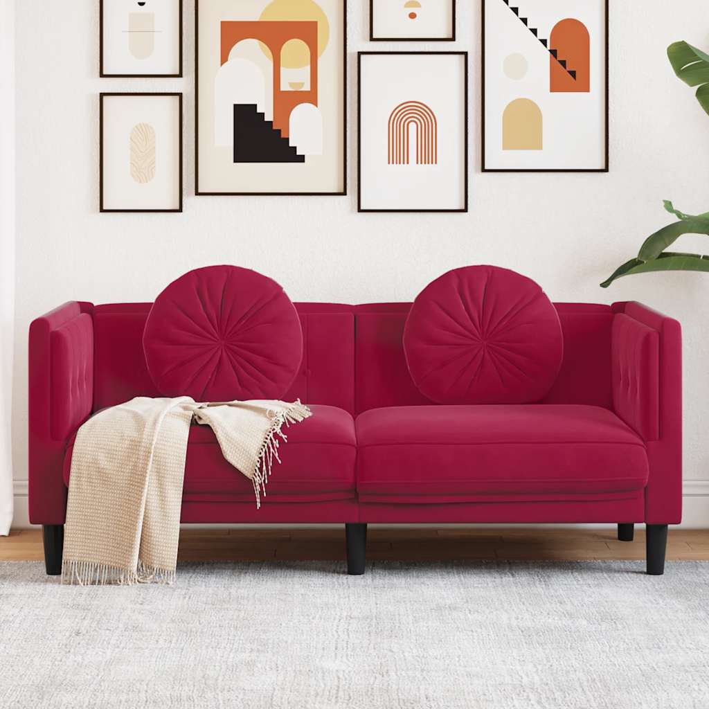 Personers Sofa Med Hynder Velour Vinrød