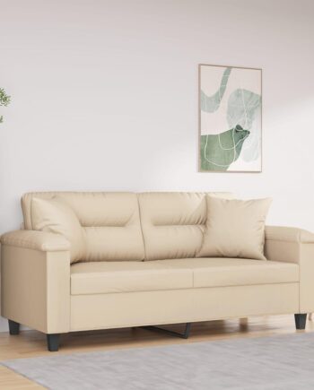 Personers Sofa Med Puder Mikrofiberstof Creme 140 Sædebredde