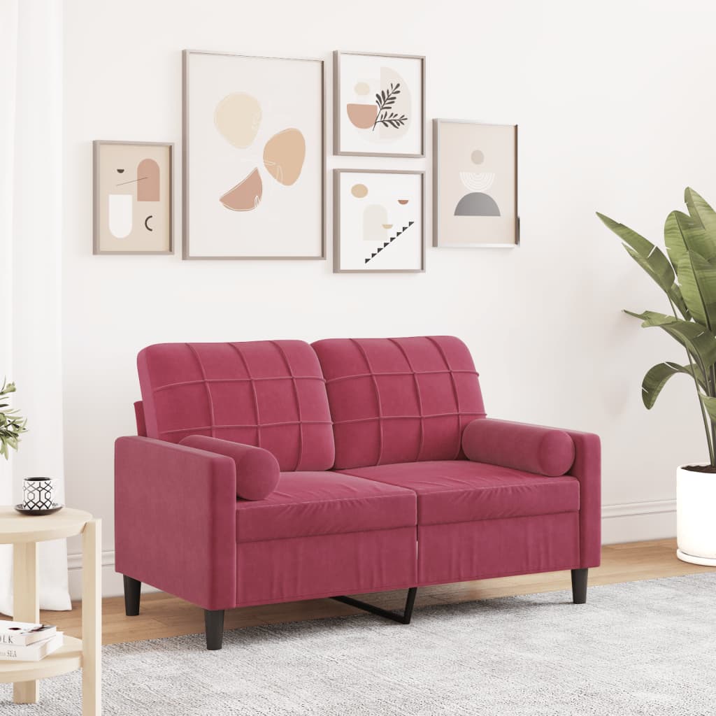 Personers Sofa Med Pyntepuder 120 Velour Vinrød
