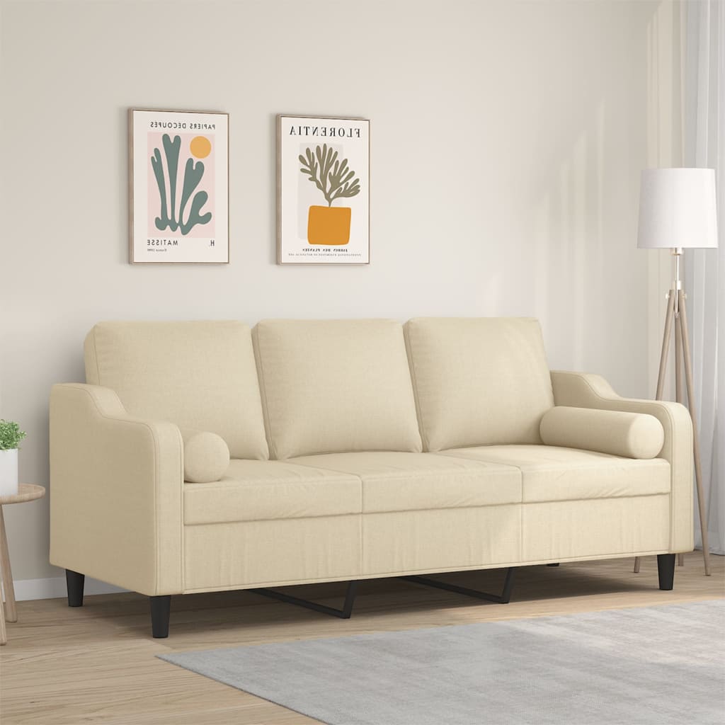Personers Sofa Med Pyntepuder 180 Stof Cremefarvet