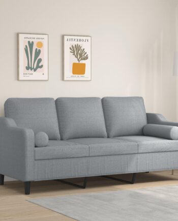 Personers Sofa Med Pyntepuder 180 Stof Lysegrå