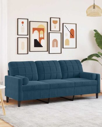 Personers Sofa Med Pyntepuder 180 Velour Blå