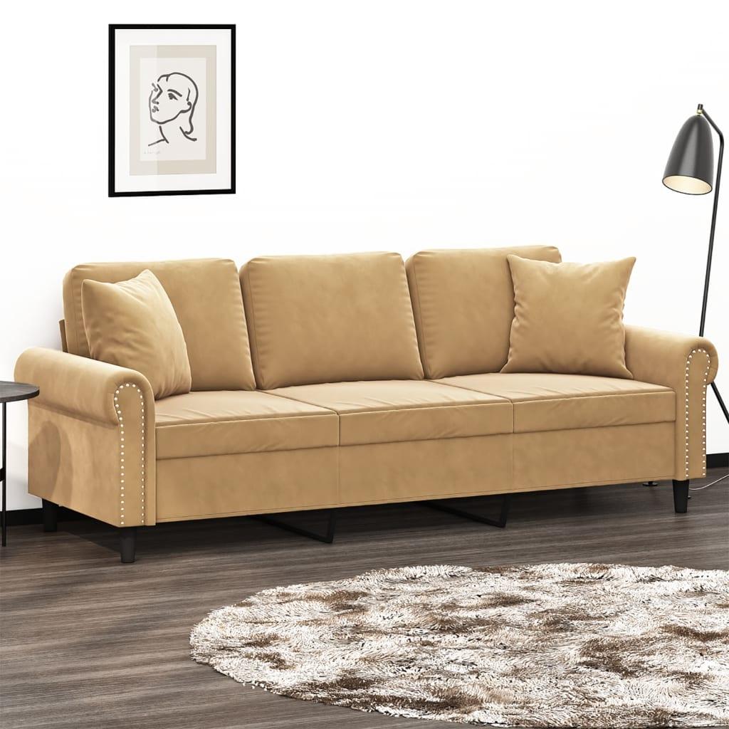 Personers Sofa Med Pyntepuder 180 Velour Brun