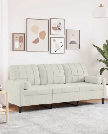 Personers Sofa Med Pyntepuder 180 Velour Cremefarvet