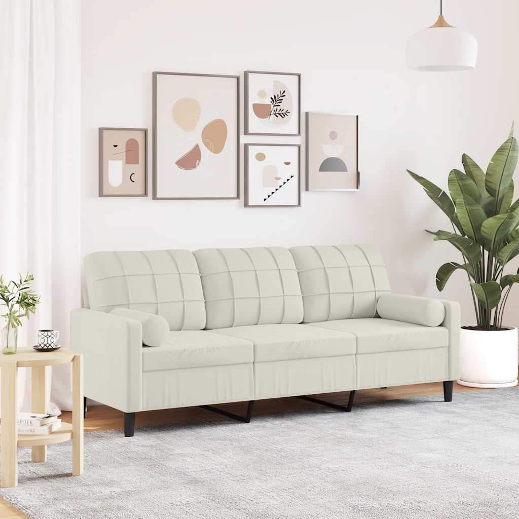 Personers Sofa Med Pyntepuder 180 Velour Cremefarvet