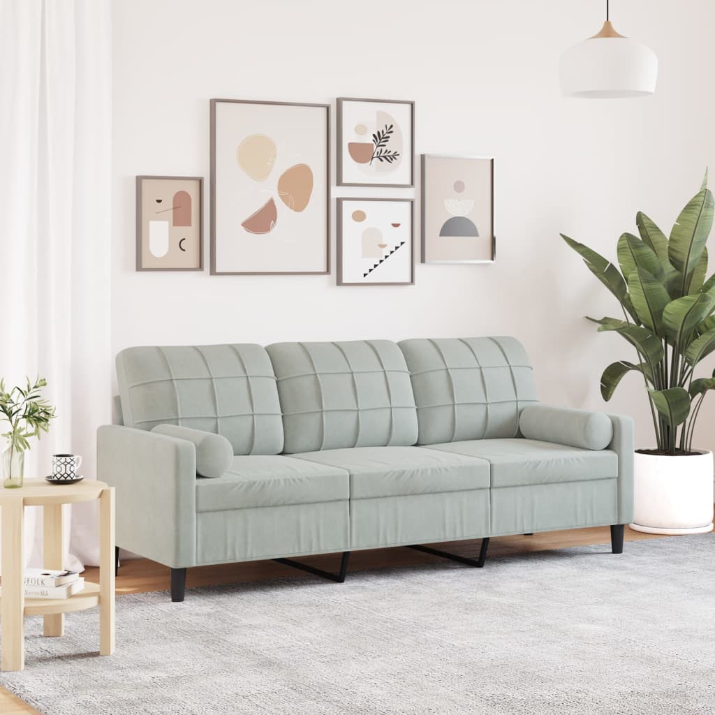 Personers Sofa Med Pyntepuder 180 Velour Lysegrå