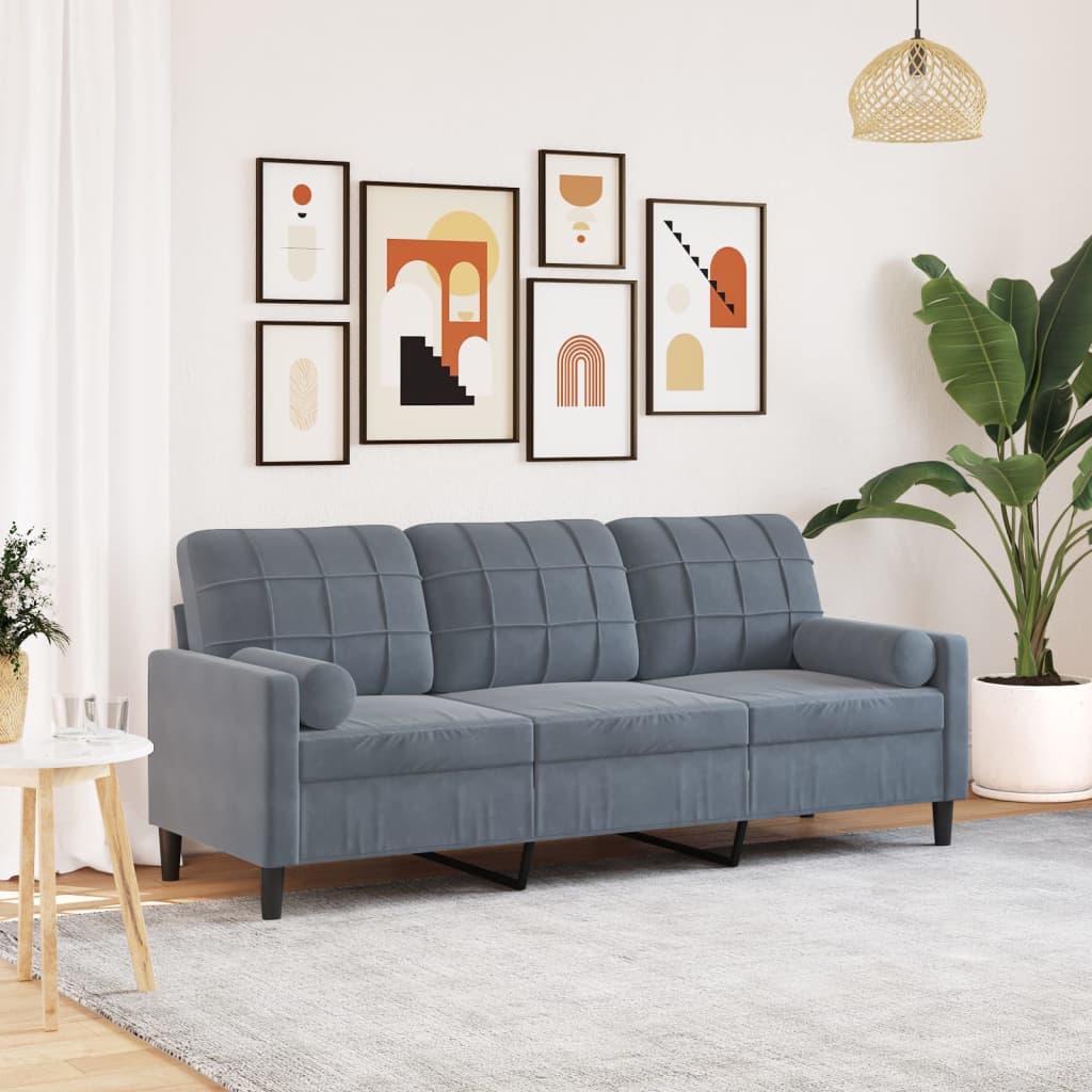 Personers Sofa Med Pyntepuder 180 Velour Mørkegrå