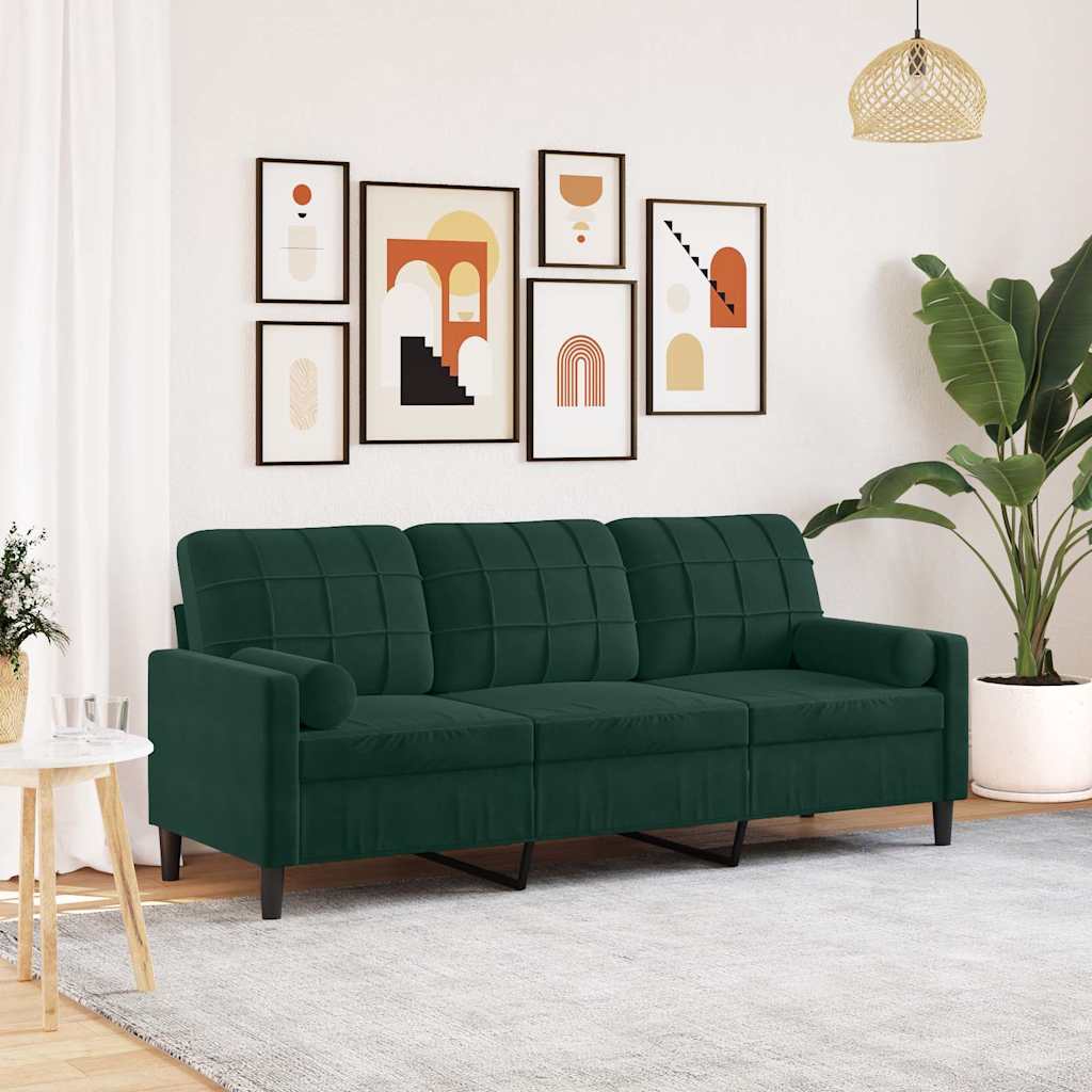 Personers Sofa Med Pyntepuder 180 Velour Mørkegrøn