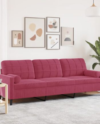 Personers Sofa Med Pyntepuder 210 Fløjl Vinrød