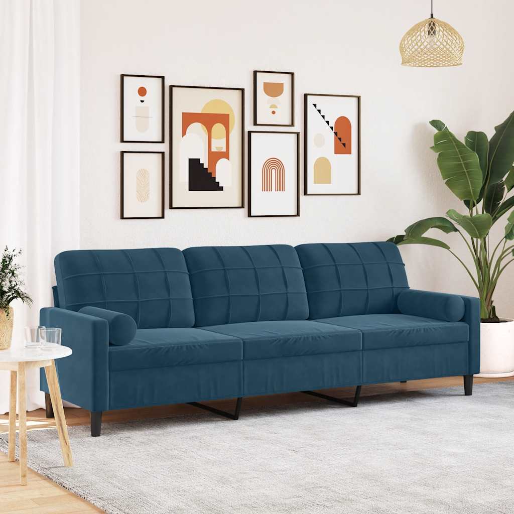 Personers Sofa Med Pyntepuder 210 Velour Blå