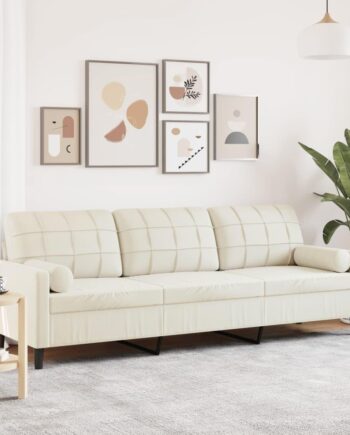 Personers Sofa Med Pyntepuder 210 Velour Cremefarvet