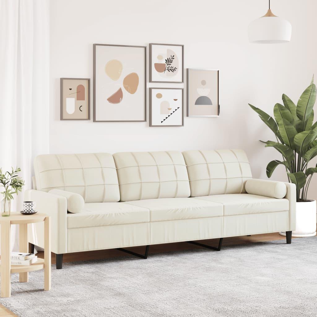 Personers Sofa Med Pyntepuder 210 Velour Cremefarvet