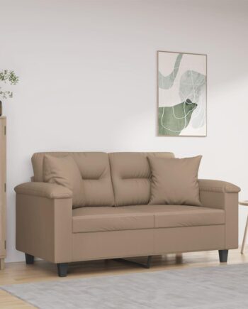 Personers Sofa Med Pyntepuder Kunstlæder Cappuccino Sædebredde 120