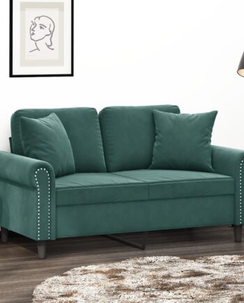 Personers Sofa Med Pyntepuder Velour Mørkegrøn Sædebredde 120