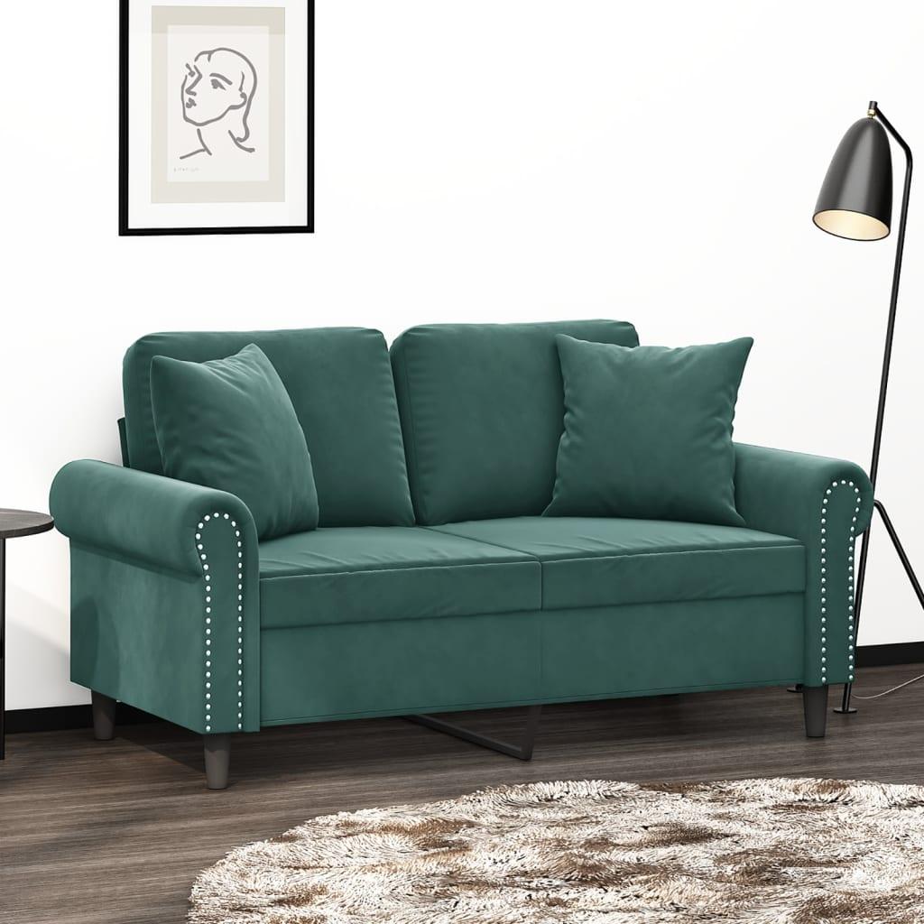 Personers Sofa Med Pyntepuder Velour Mørkegrøn Sædebredde 120