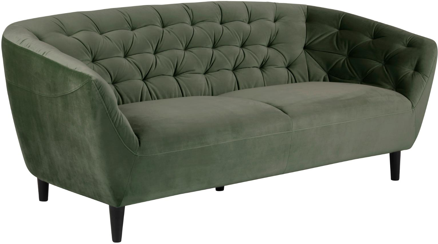 Personers Sofa Signature Vella Skovgrøn Vic Stof Buet Ryg Med Knudedetaljer Sorte Gummitræsben