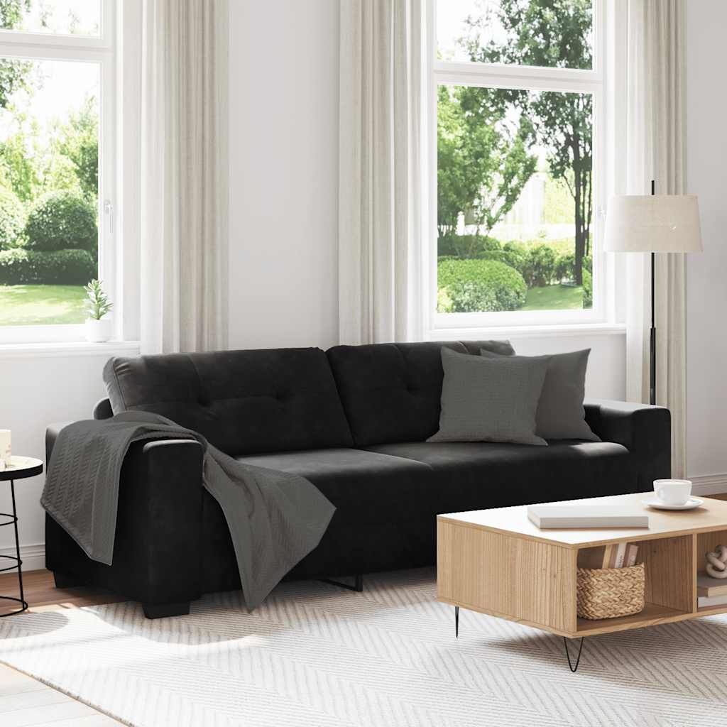 Personers Sofa Sort 220x78x80 Fløjl