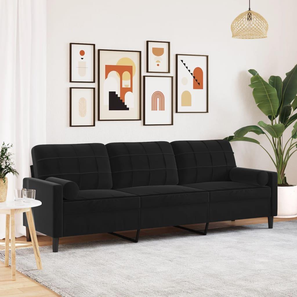 Personers Sofa Sort Fløjl Med Pyntepuder 210