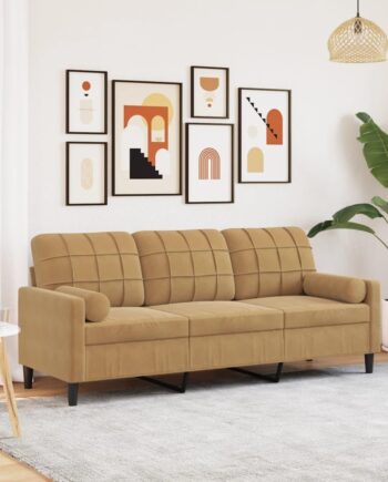 Personers Sofa Velour Brun 197 Med Pyntepuder