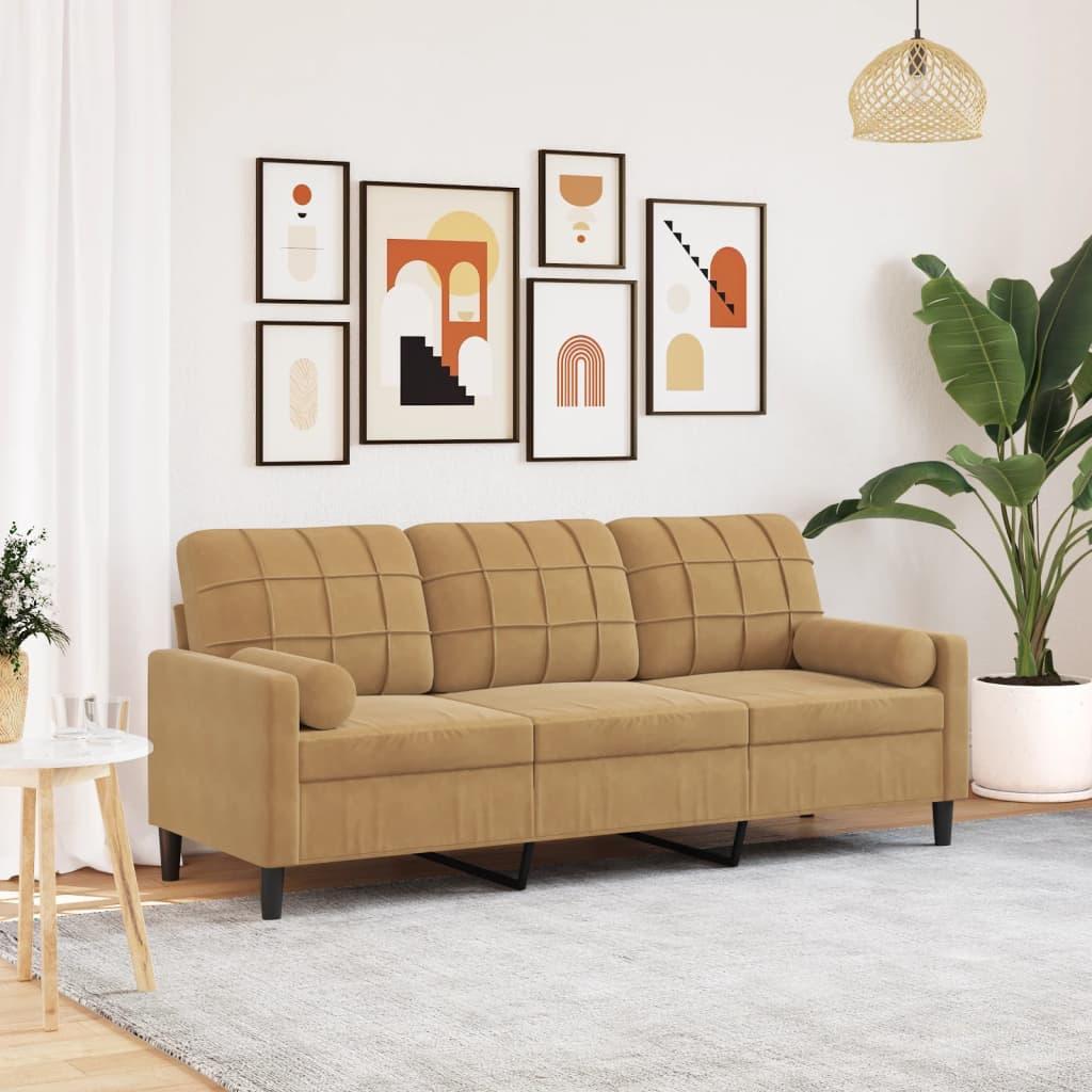 Personers Sofa Velour Brun 197 Med Pyntepuder