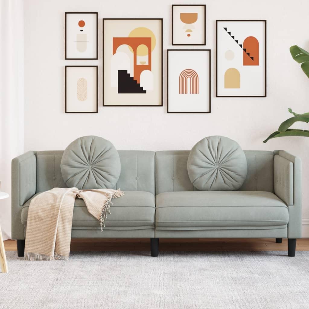 Personers Sofa Velour Med Hynder Lysegrå