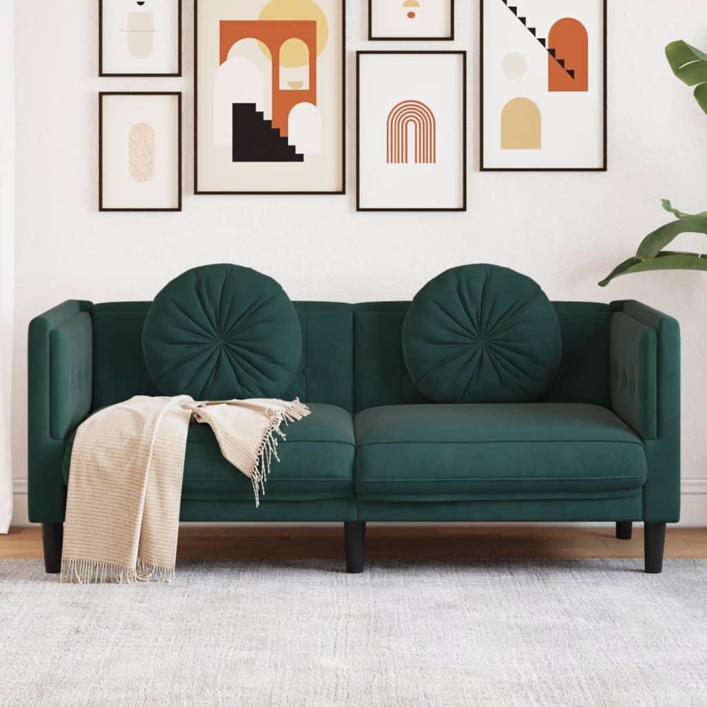 Personers Sofa Velour Med Hynder Mørkegrøn