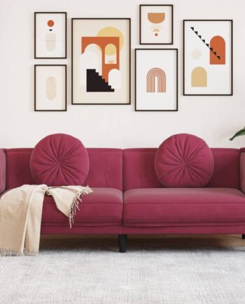 Personers Sofa Velour Med Hynder Vinrød